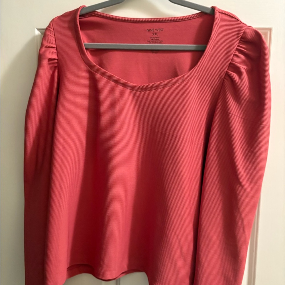 Nine West Pink Ruched Long Sleeve Blouse